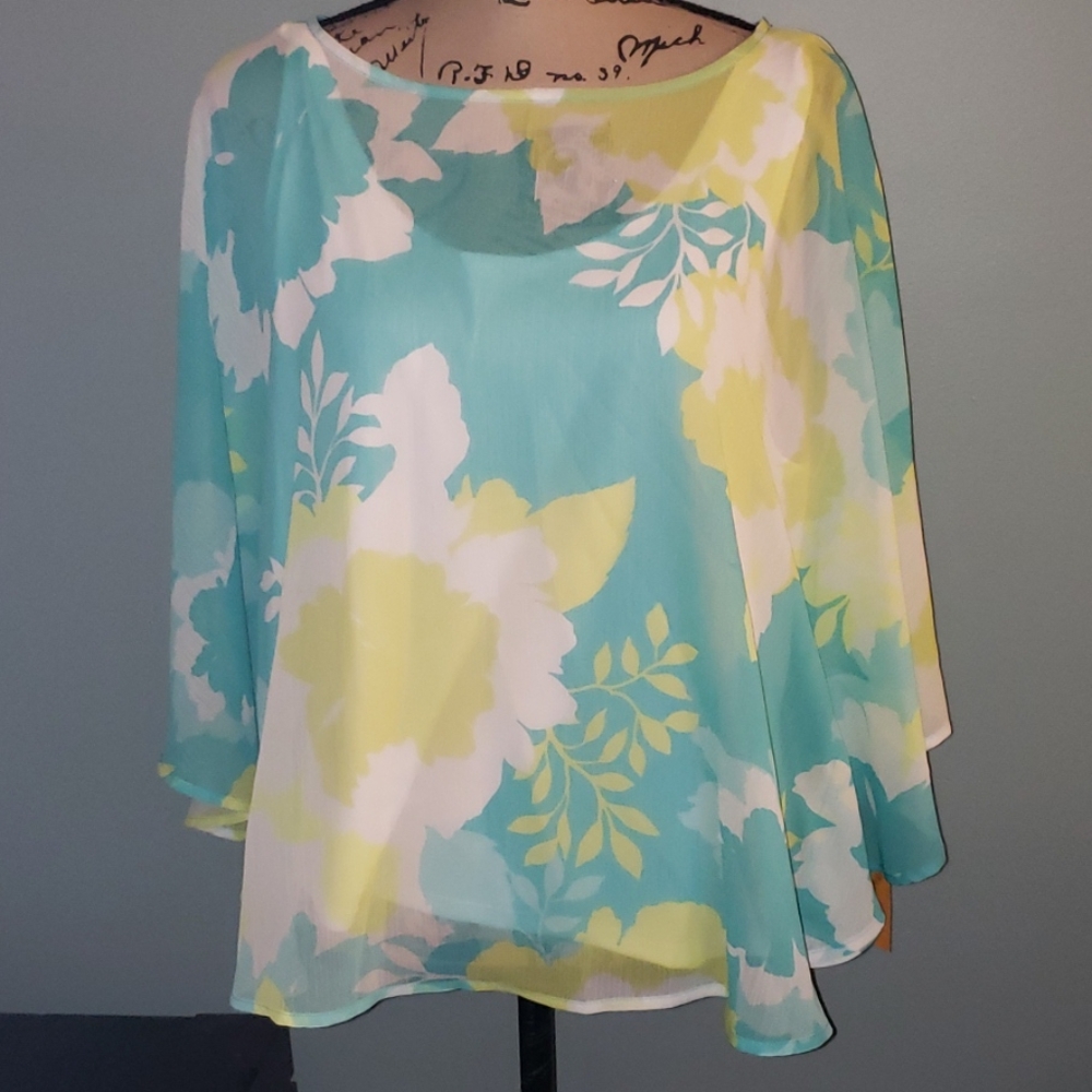 New Ruby Road Layered Floral Dolman Chiffon